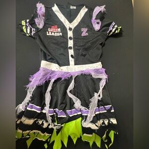 HALLOWEEN COSTUME “ZOMBIE FEAR LEADER” GIRLS SIZE LARGE 12-14 BLACK/PURPLE/GREEN